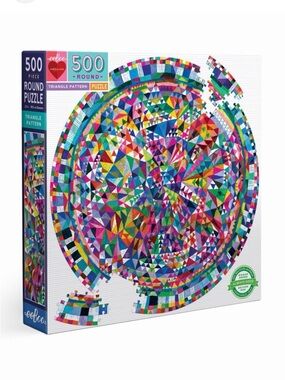 NIB eeBoo:”Piece and Love” Triangle Pattern 500 Piece Round Circle Jigsaw Puzzle